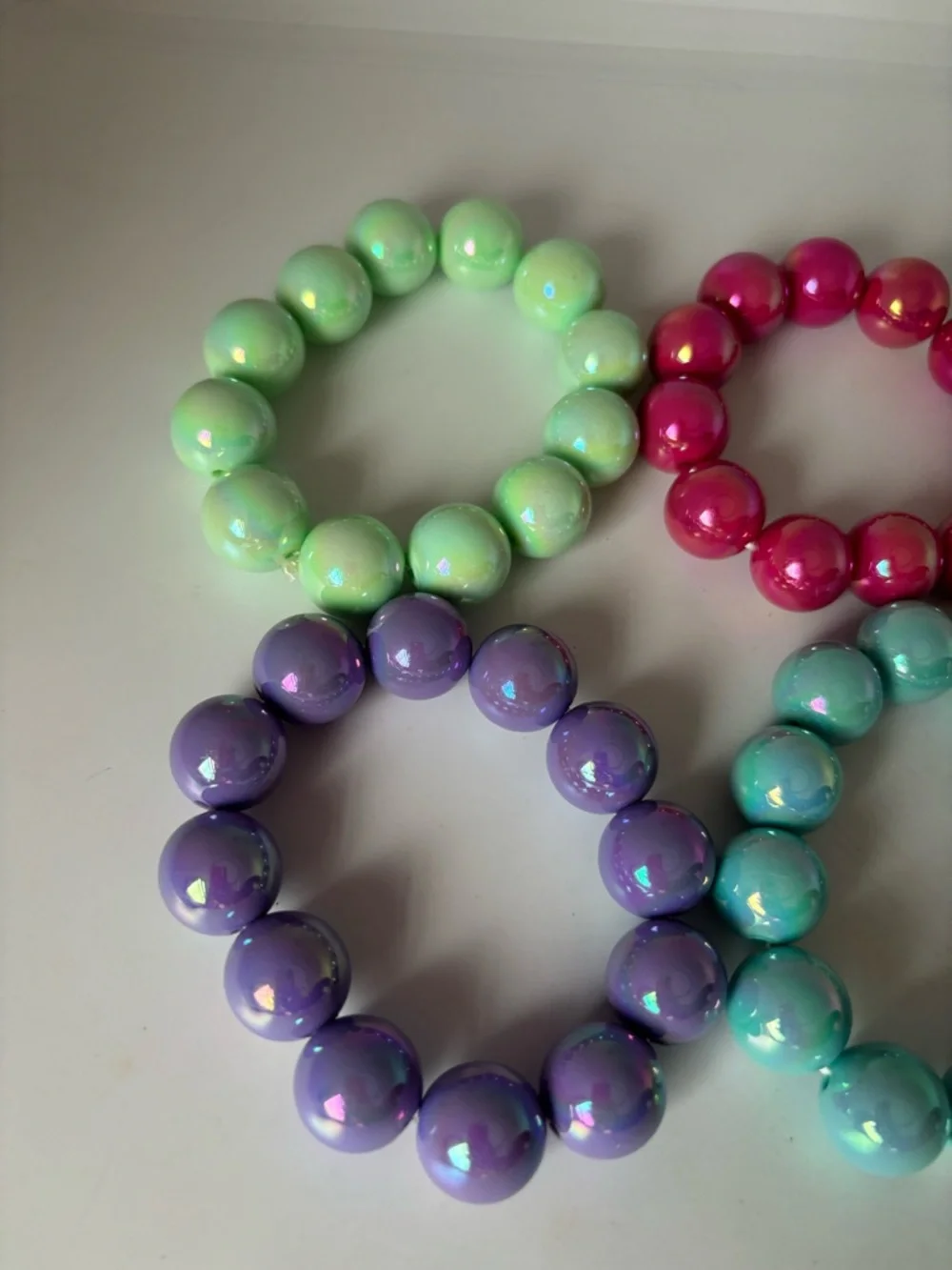 Iridescent Chunky Bead Stretch Bracelets - Mint, Hot Pink, Lavender, Aqua